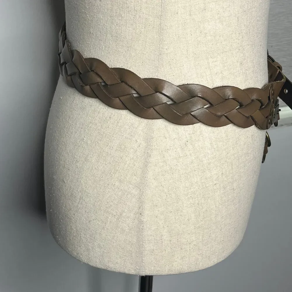 Hobo International Leather Belt Womens L Brown Dual Strap Buckle and Hook Boho